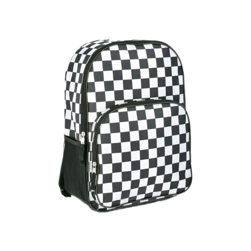 Checkered Backpack Black And White